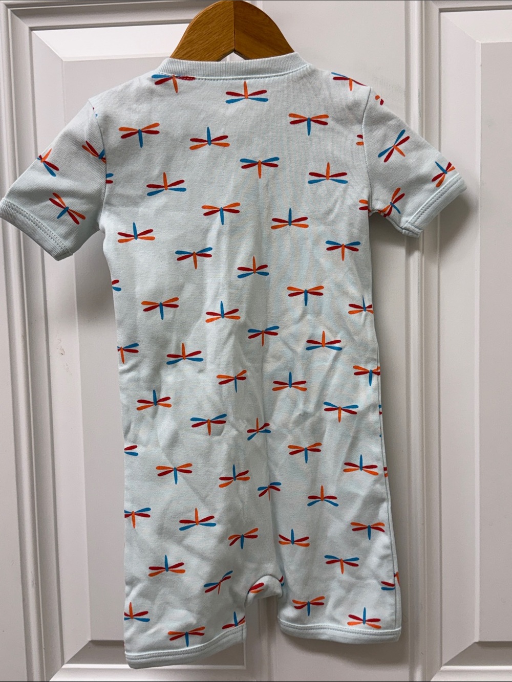 Primary 12-18 Months Light Blue Dragonfly Short Sleeve Kids Zip Pajama Romper - Picture 3 of 3